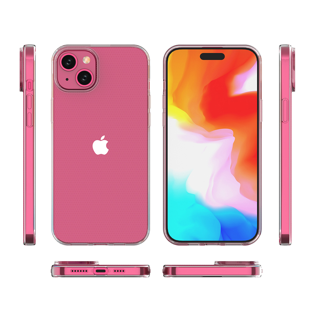 Ein rosafarbener iPhone-Sturzschutz aus verschiedenen Blickwinkeln.