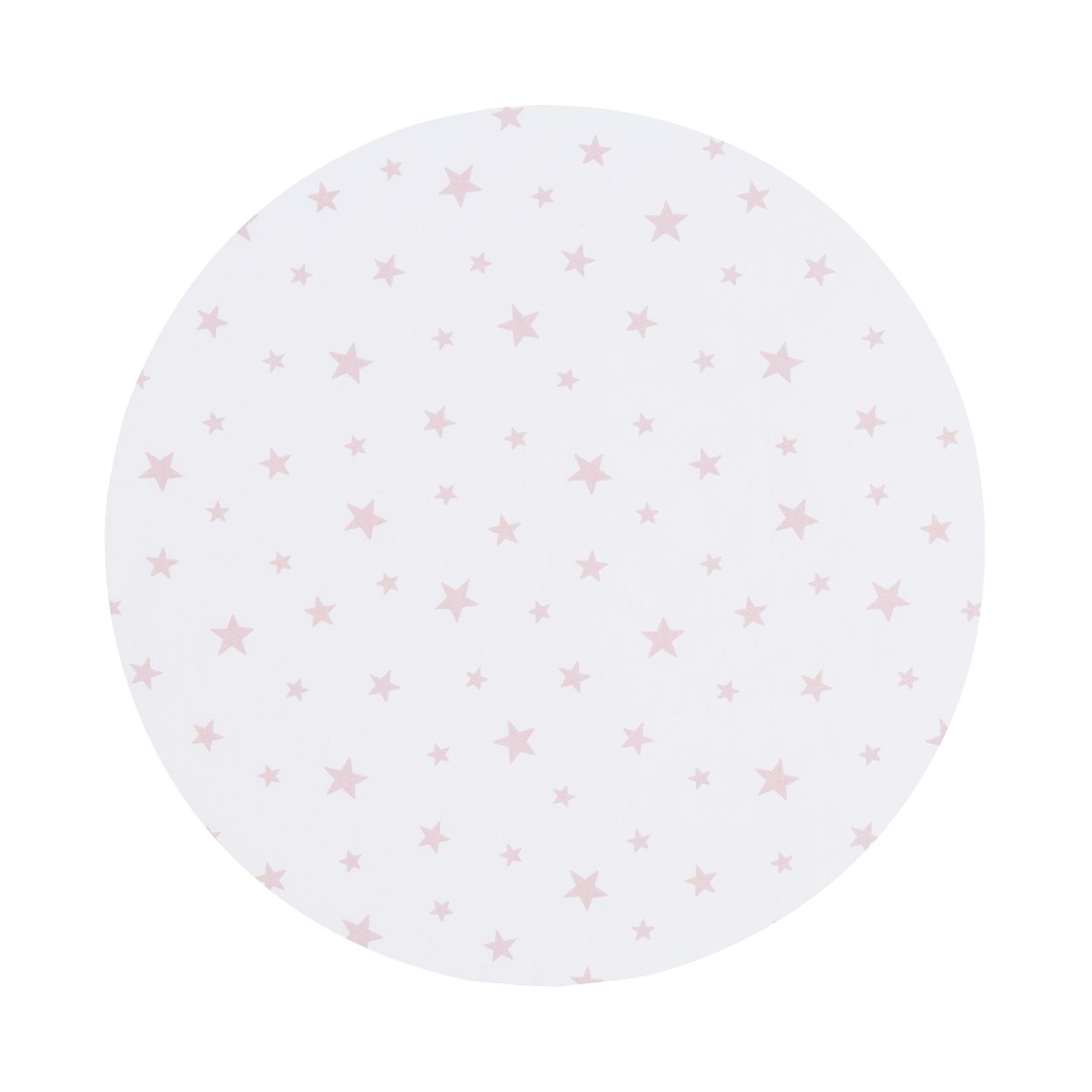 Weiße Scheibe mit blassem rosa Sternenmuster.