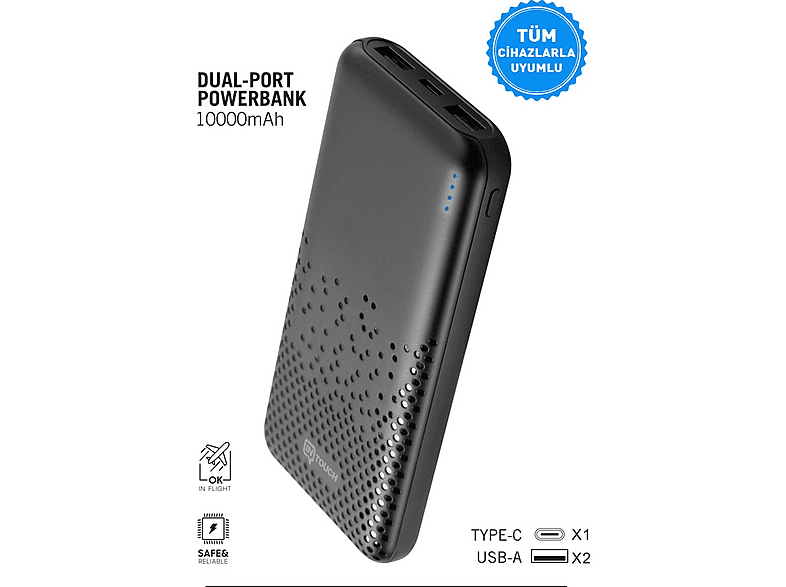 INTOUCH Slim Dual Port Tüm Cihazlarla Uyumlu 10.000 mAh Powerbank Siyah
