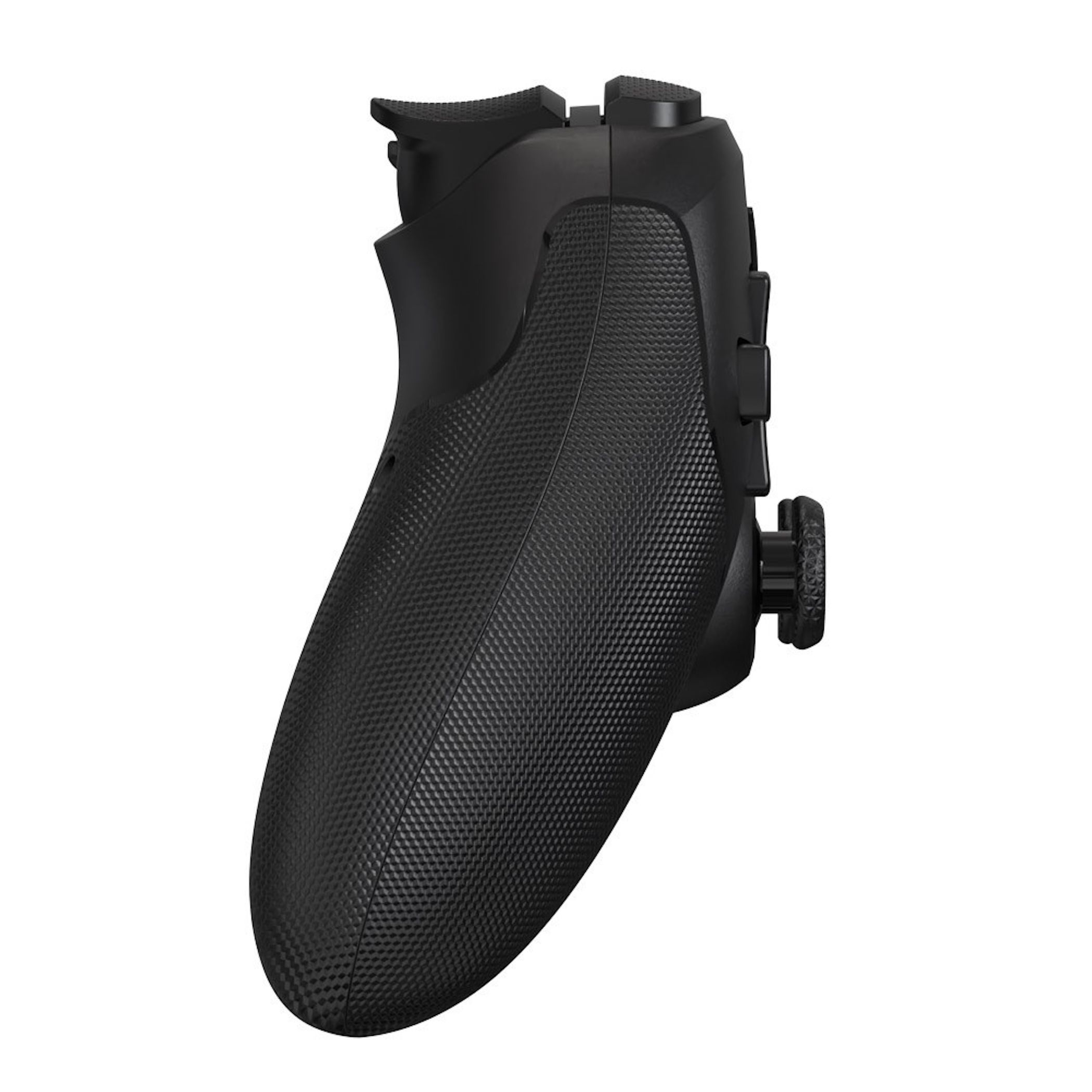 Schwarzer Gaming-Controller mit texturiertem Griff und Tasten.