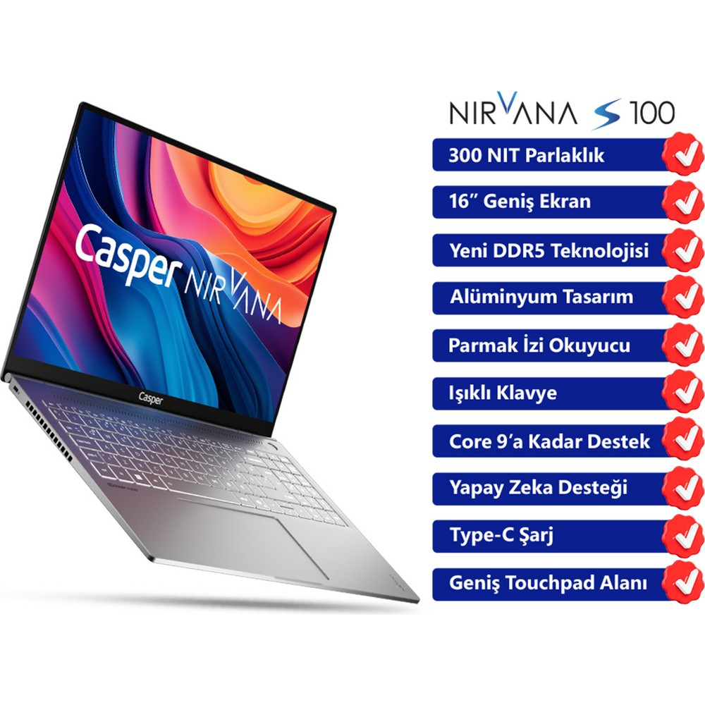 Renkli duvar kağıdı ve arkadan aydınlatmalı klavyeye sahip gümüş laptop.