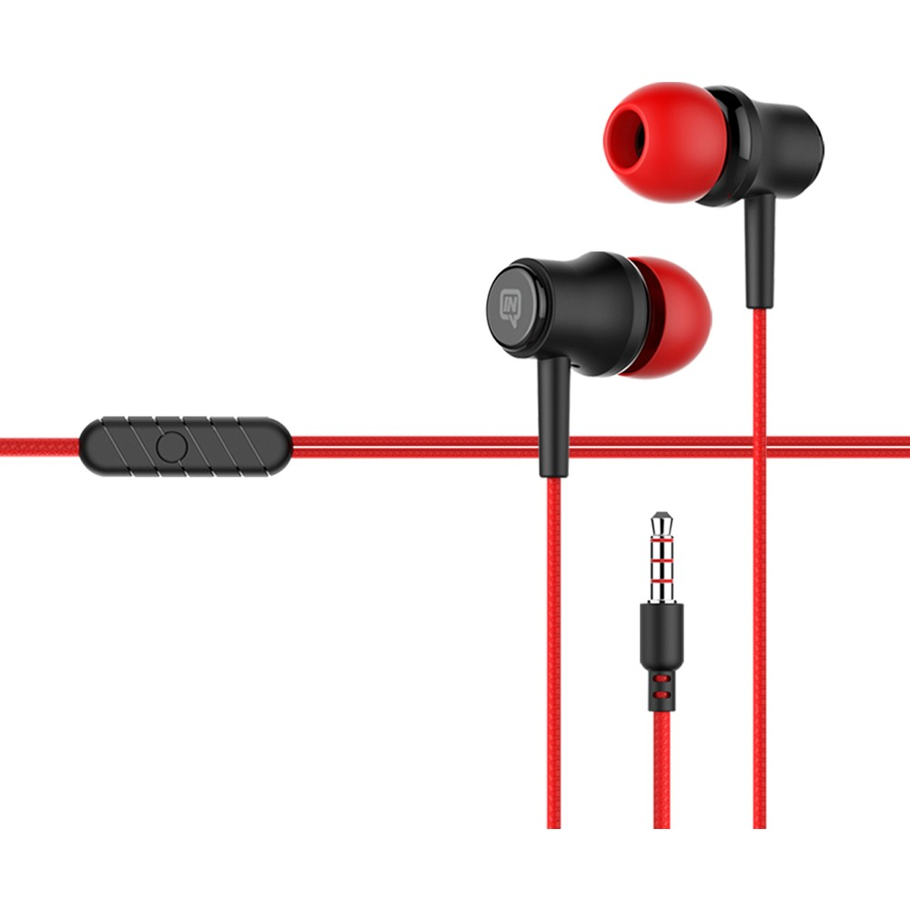 Mikrofonlu ve 3,5 mm jaklı siyah ve kırmızı kulaklıklar.