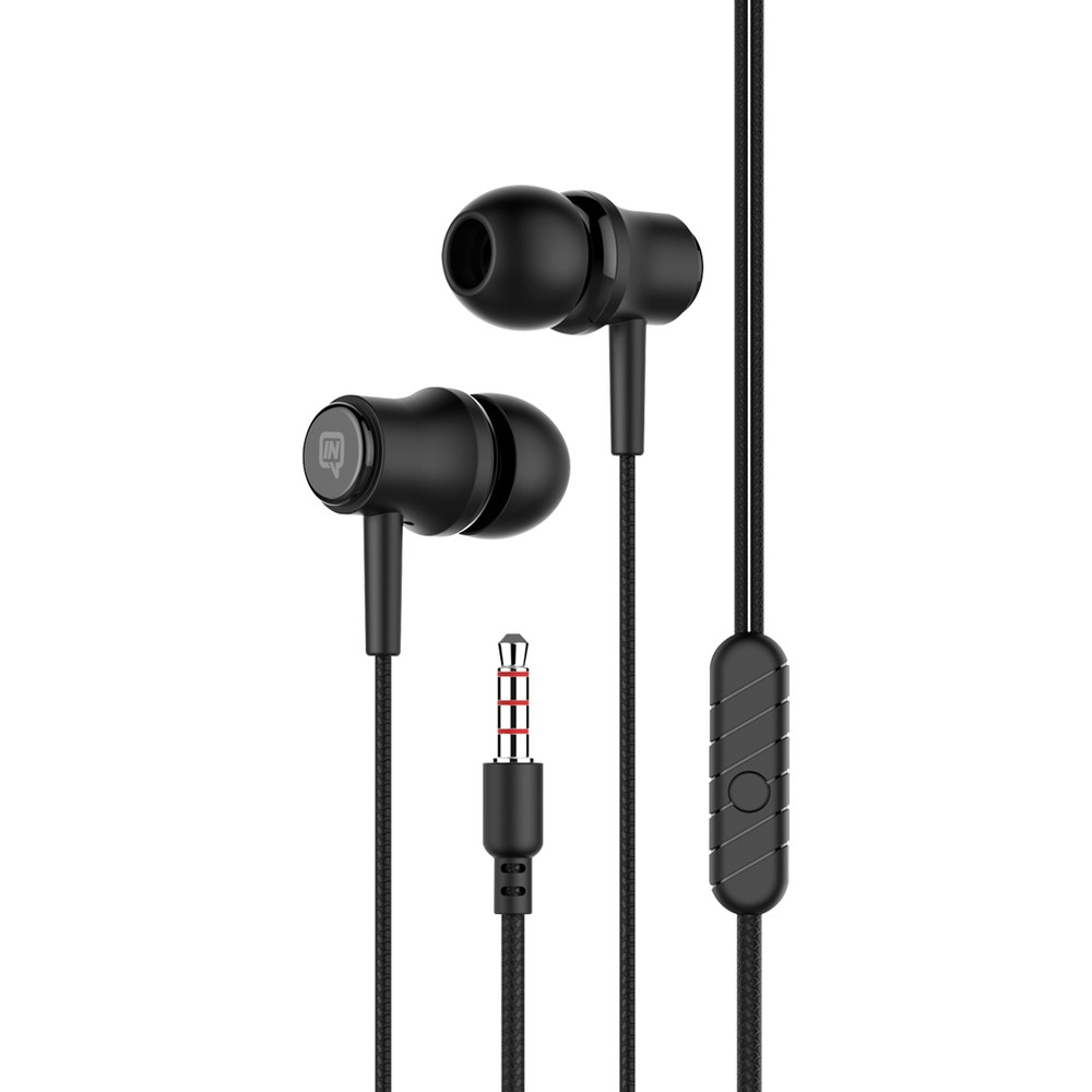 Mikrofonlu ve 3,5 mm jaklı siyah kulak içi kulaklık.