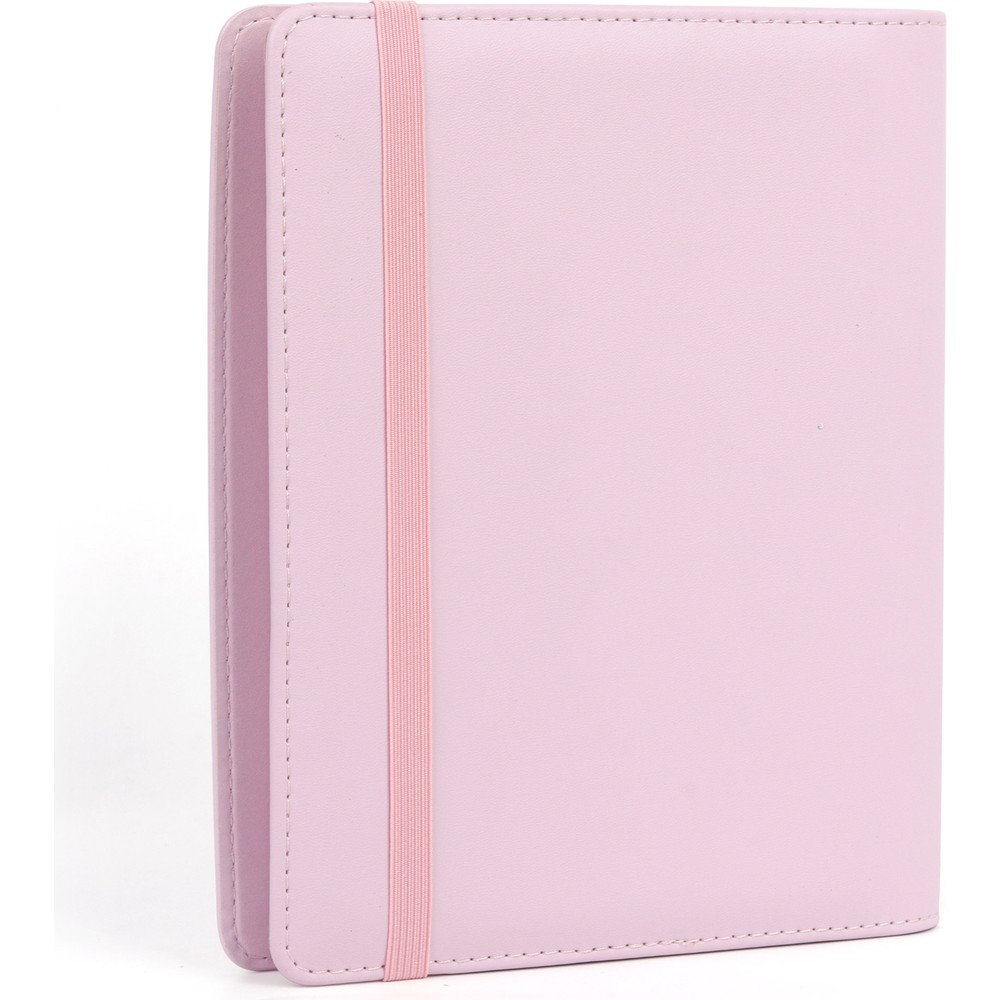 Lastik bantlı açık pembe defter.