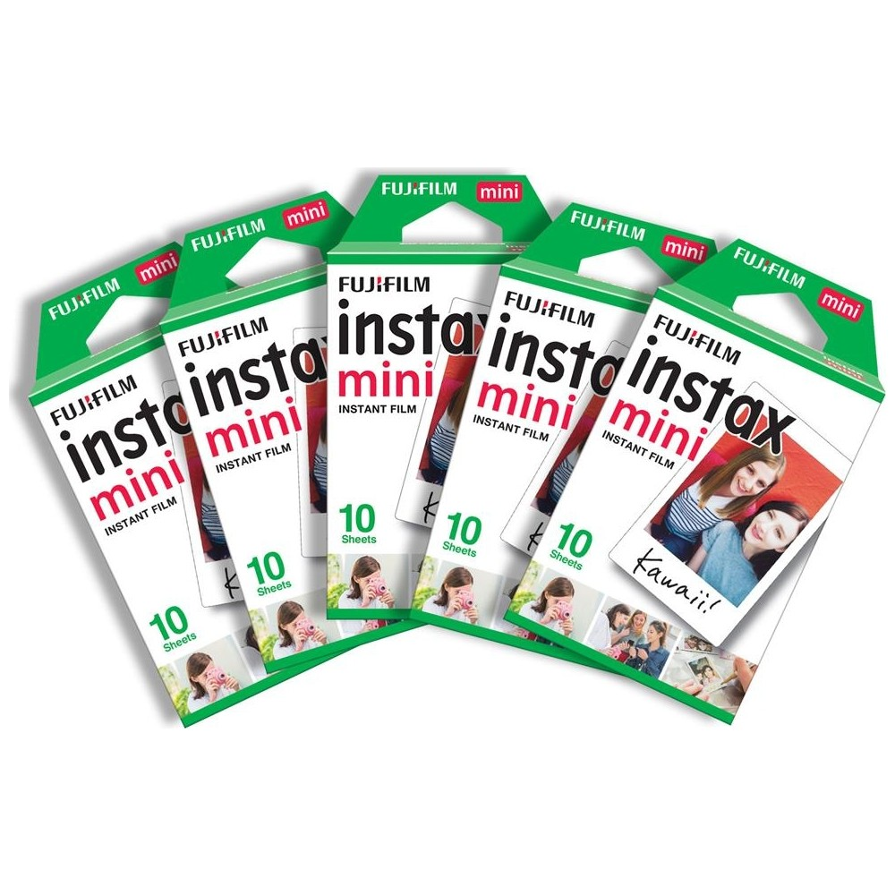 Kişi fotoğrafları içeren beş paket Fujifilm Instax Mini anlık film.