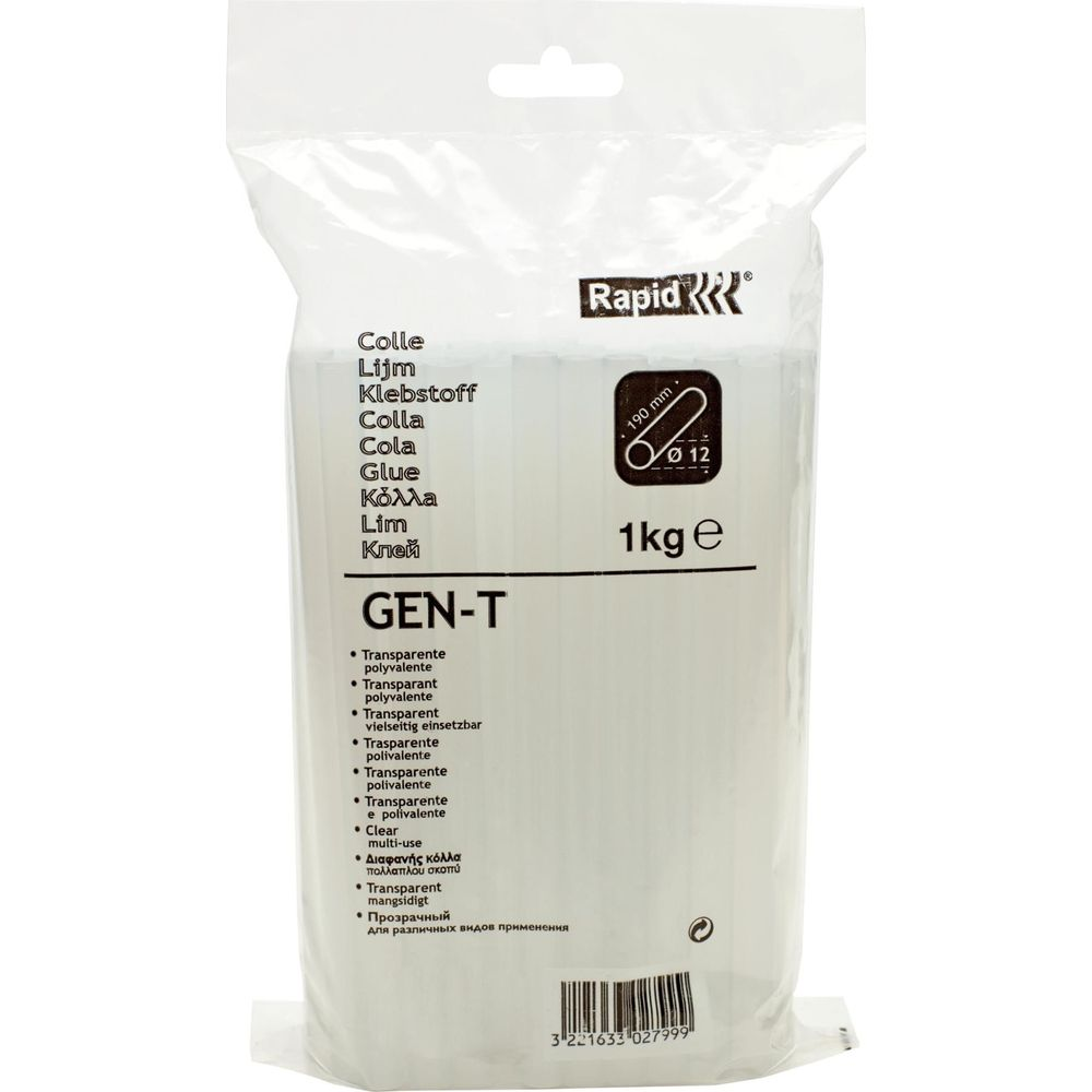 Confezione con colla stick Rapid, 1kg, trasparente, 190mm x 12mm.