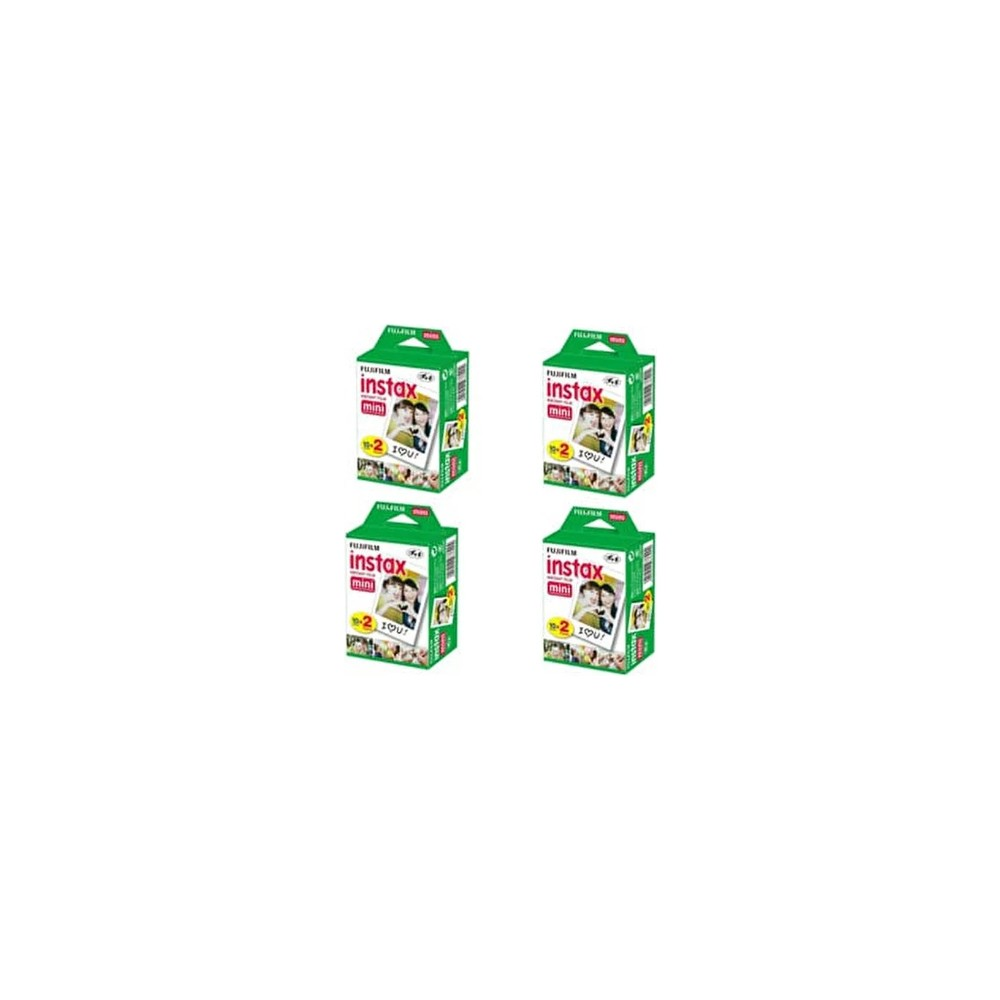 Çiftlerin fotoğraflarını gösteren dört yeşil Fujifilm Instax Mini paketi.