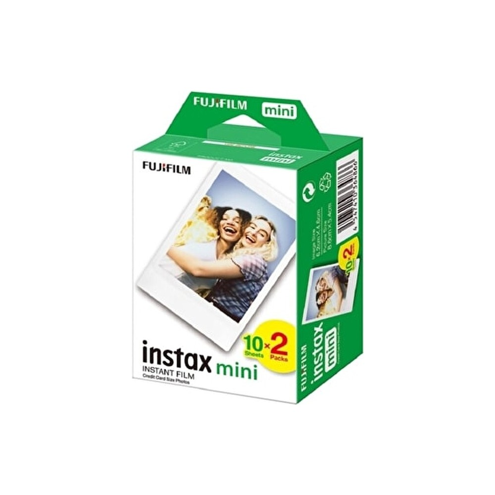 Fujifilm Instax Mini anında film kutusu, ön fotoğrafta iki gülümseyen kadın.