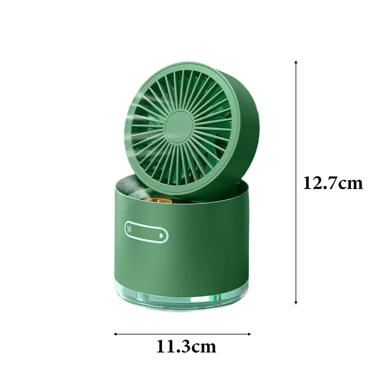 Grüner Ventilator mit Maßen 11,3cm x 12,7cm.