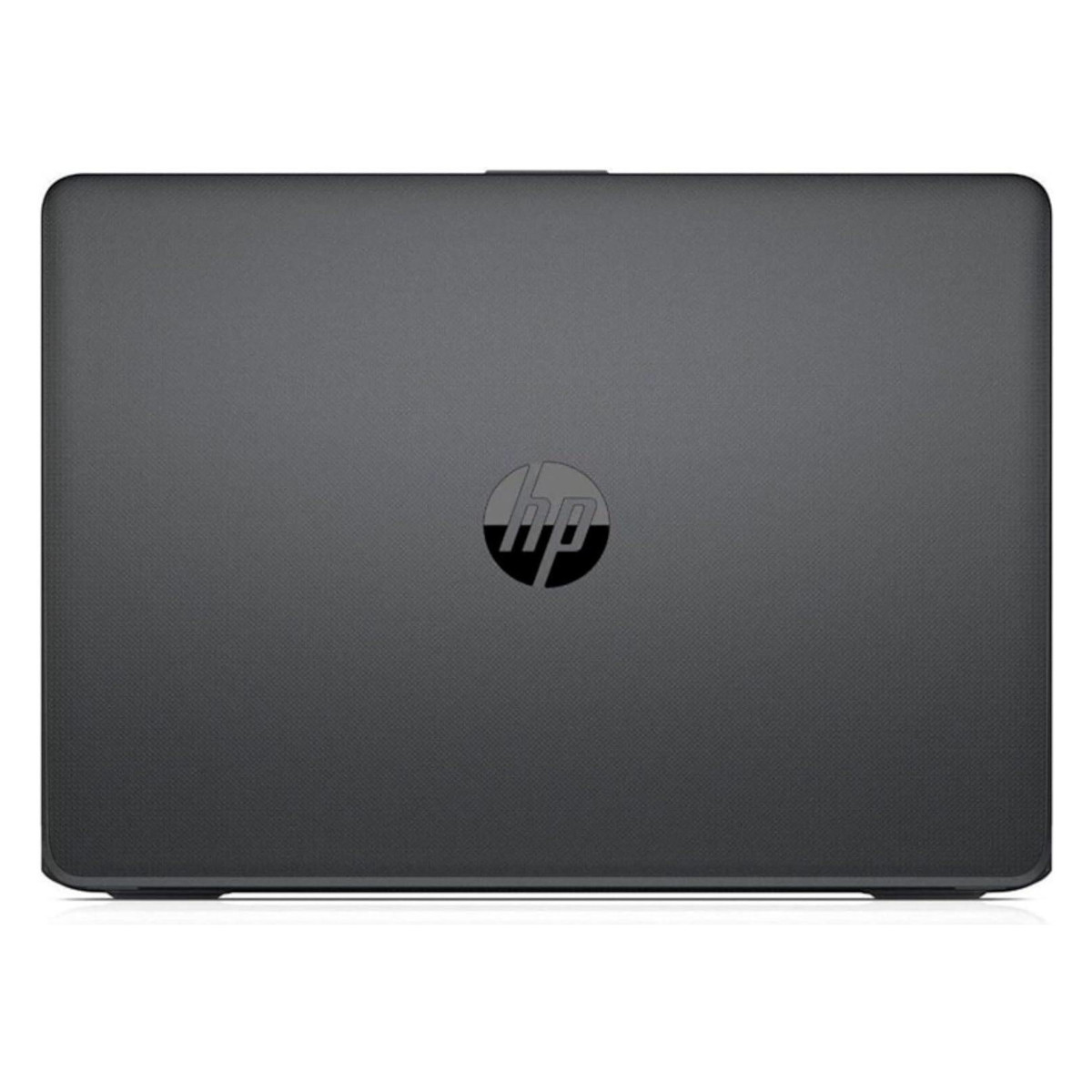 Geschlossener grauer HP Laptop mit Logo in der Mitte.