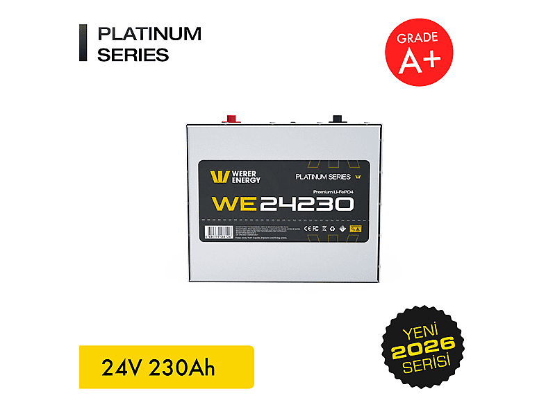 WERER ENERGY 24V 230Ah LiFePO4 Platinum Series Bluetooth'lu Lityum Demir Fosfat Batarya