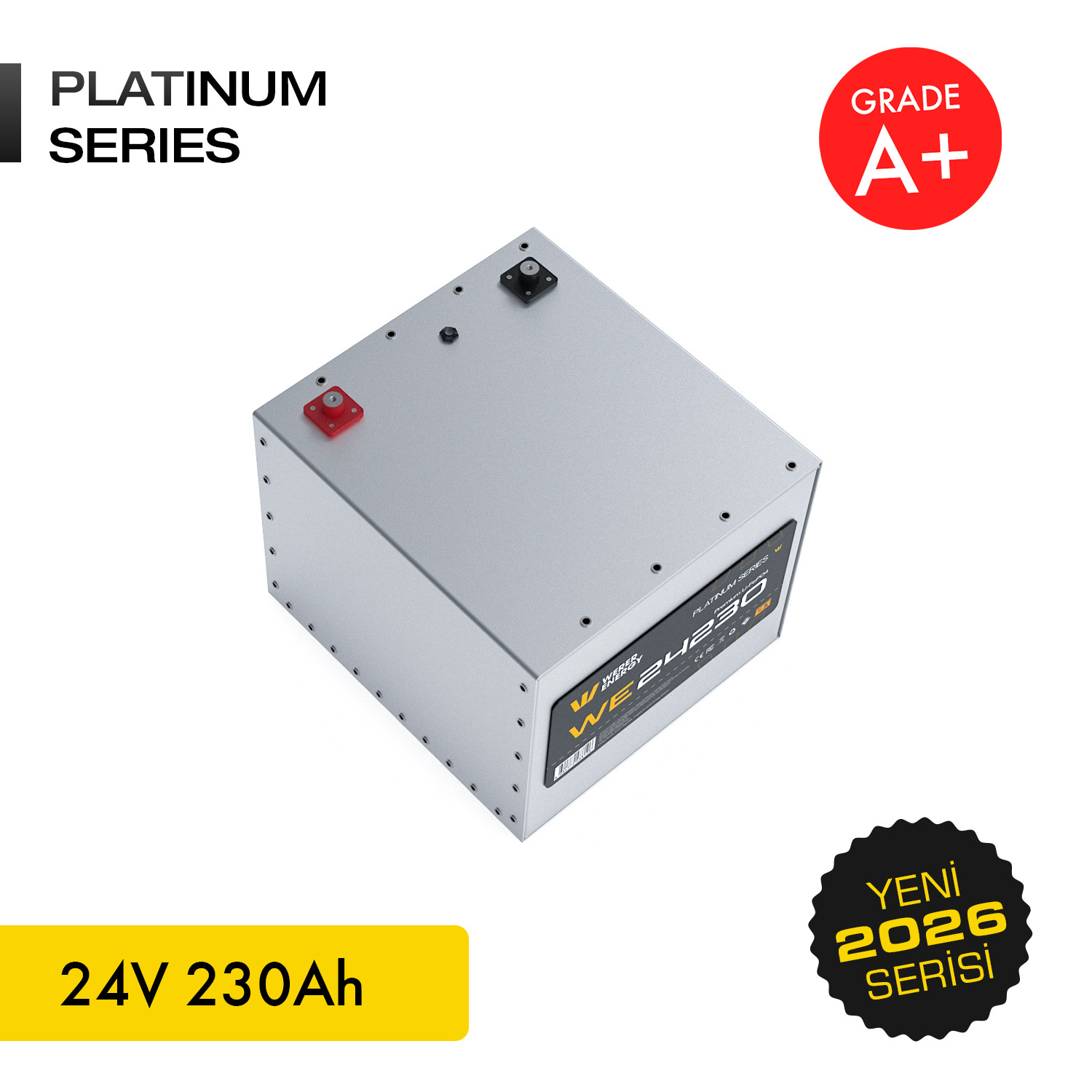 A+ dereceli gümüş 24V 230Ah Platinum Serisi pil.