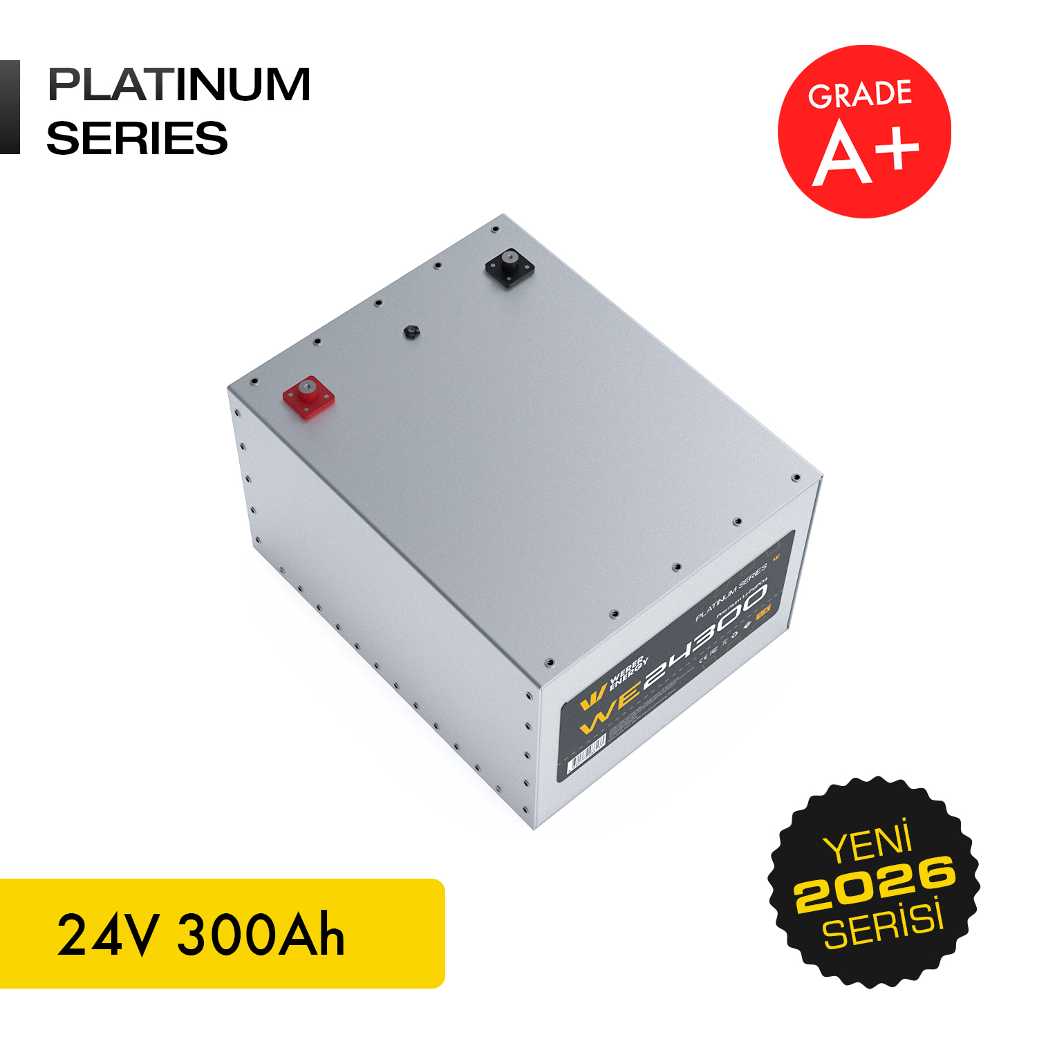 Gümüş 24V 300Ah Platinum Serisi akü paketi, A+ dereceli.