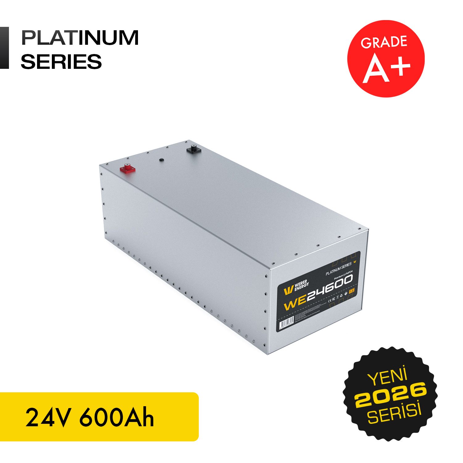Gümüş pil, 24V 600Ah, Platinum Serisi, A+ Sınıfı.