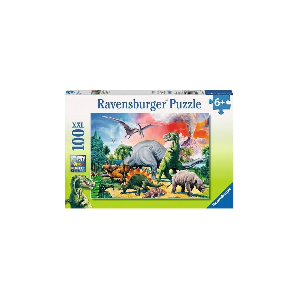 Ravensburger Puzzle mit Dinosauriern und Vulkan, 100 Teile, ab 6 Jahre.