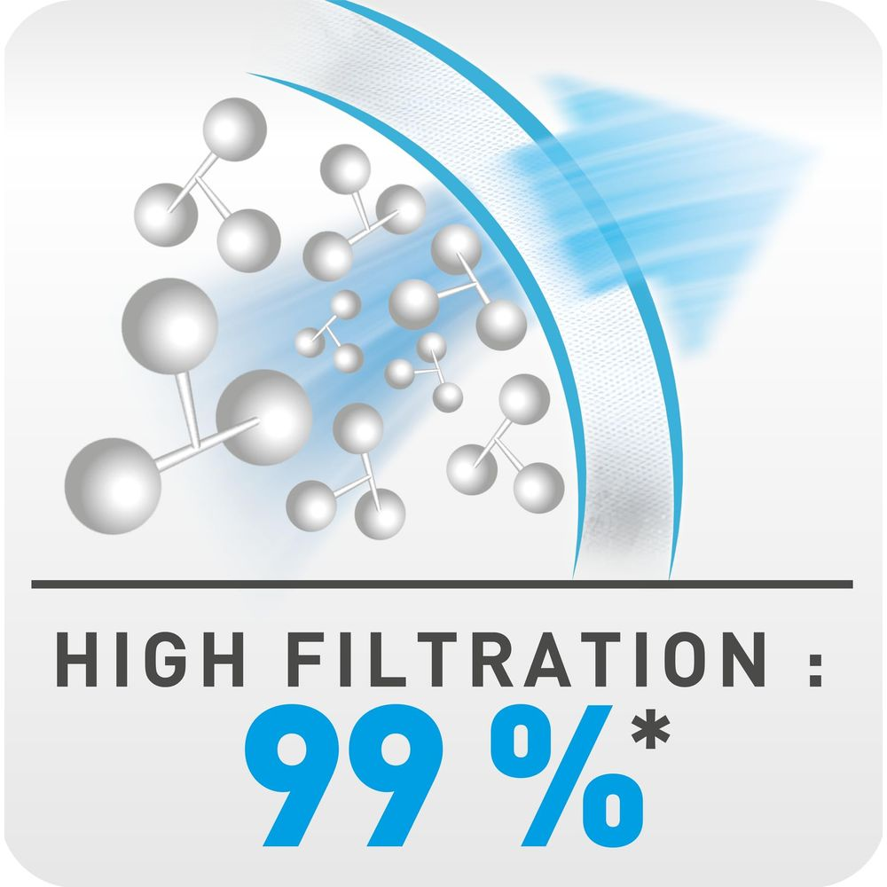 Moleküle werden durch ein Filtermaterial gefiltert, 99% hohe Filtration.