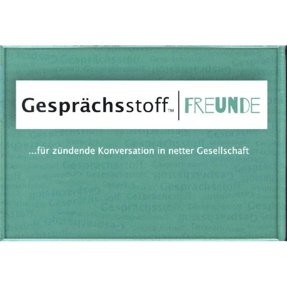 Gesprächsstoff|FREUNDE Logo mit Untertitel für anregende Konversation.