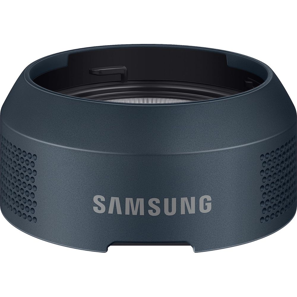 Una copertura Samsung blu con fori di ventilazione circolari.
