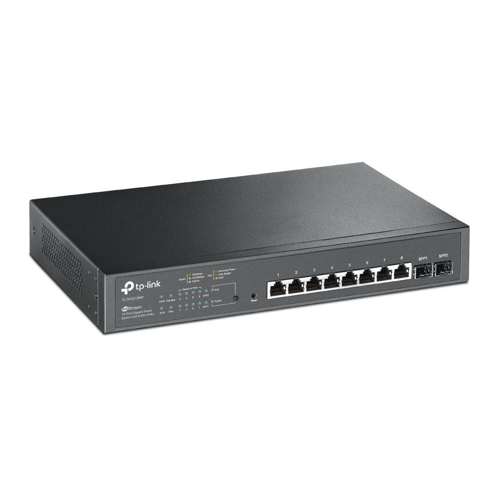 8 PoE portlu siyah TP-Link 10 portlu Gigabit ağ anahtarı.