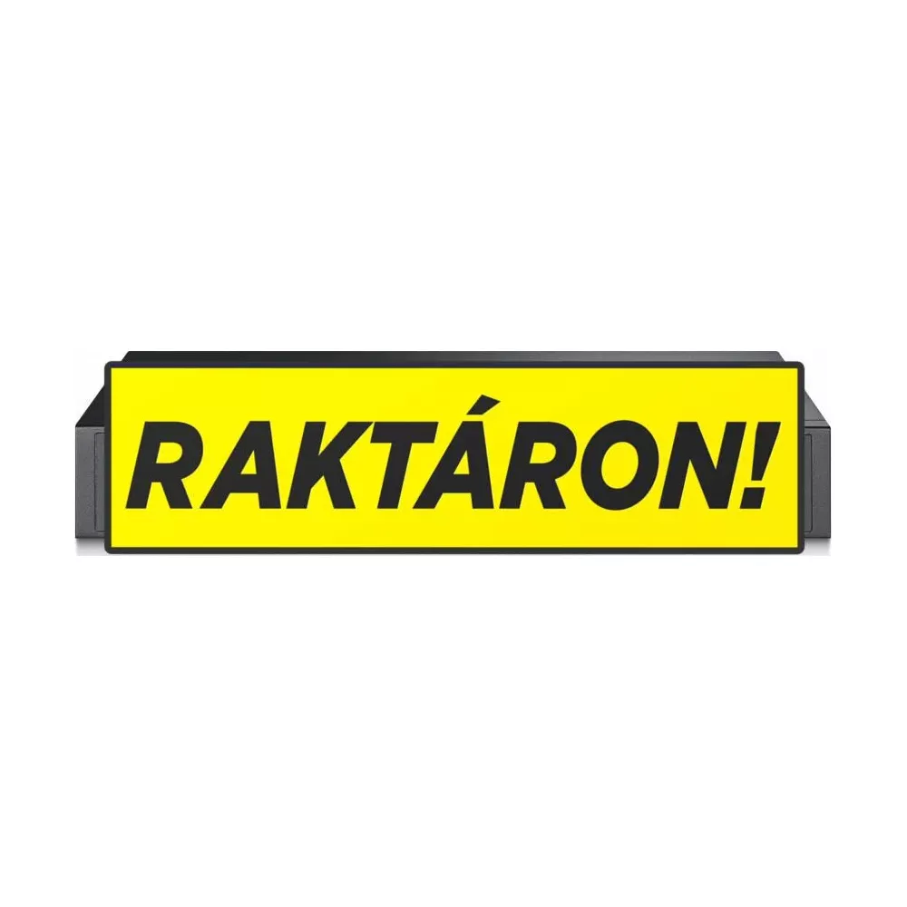 Siyah yazılı sarı tabela 'RAKTÁRON!'