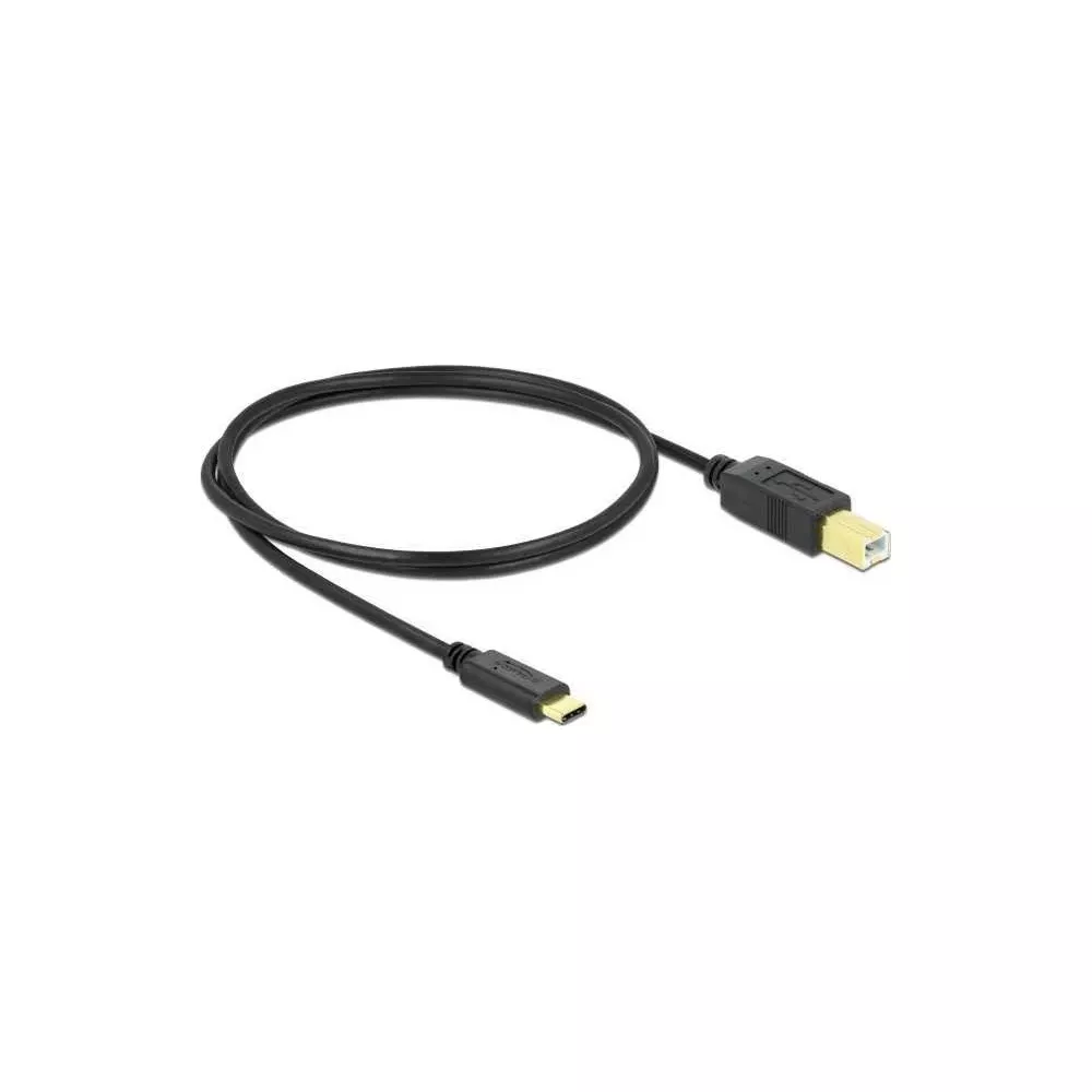 A black USB cable with one USB-A and one USB-C connector.