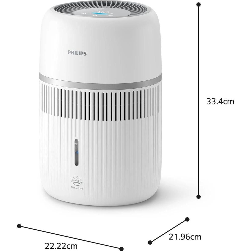Un purificateur d'air Philips blanc avec évents et indicateurs de mesure.