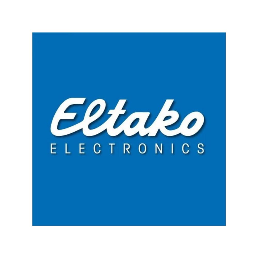 Logo Eltako ELECTRONICS su sfondo blu quadrato.
