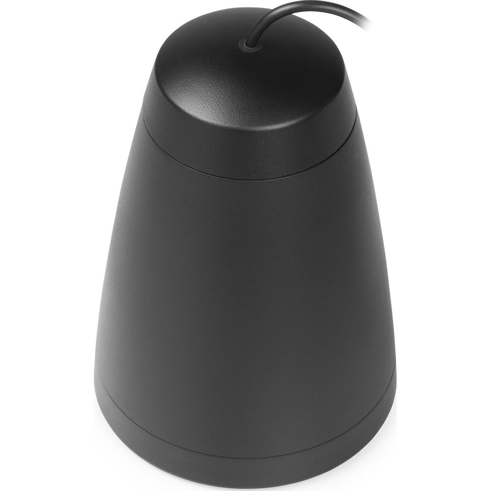 Un altavoz negro con forma de cono y un cable saliendo de la parte superior.