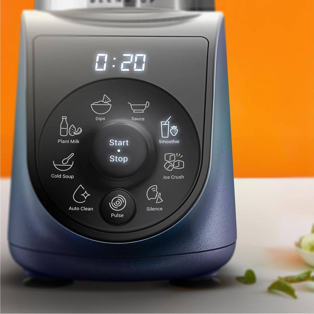 Un frullatore digitale con varie preimpostazioni e un timer di 0:20.