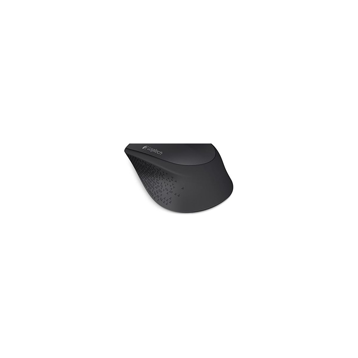 Un ratón Logitech negro con agarre estampado.