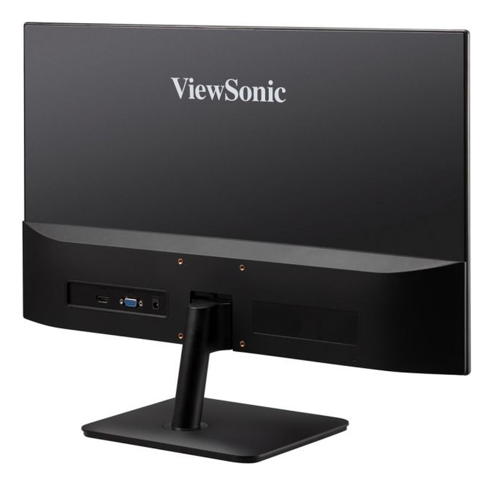 Vista posteriore di un monitor ViewSonic nero con porte e supporto.