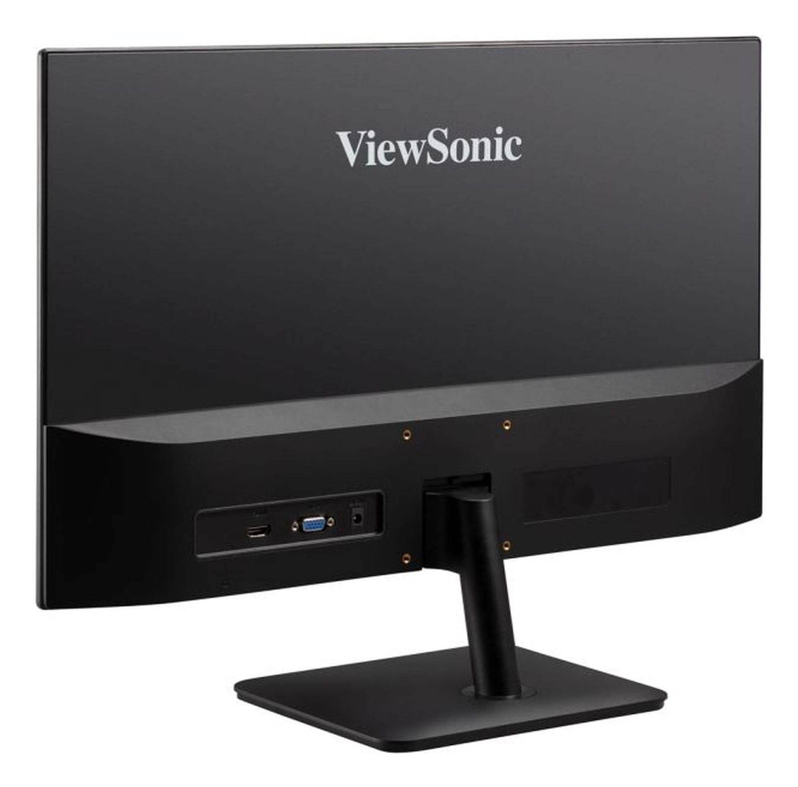 Vista posteriore di un monitor ViewSonic nero con porte e supporto.