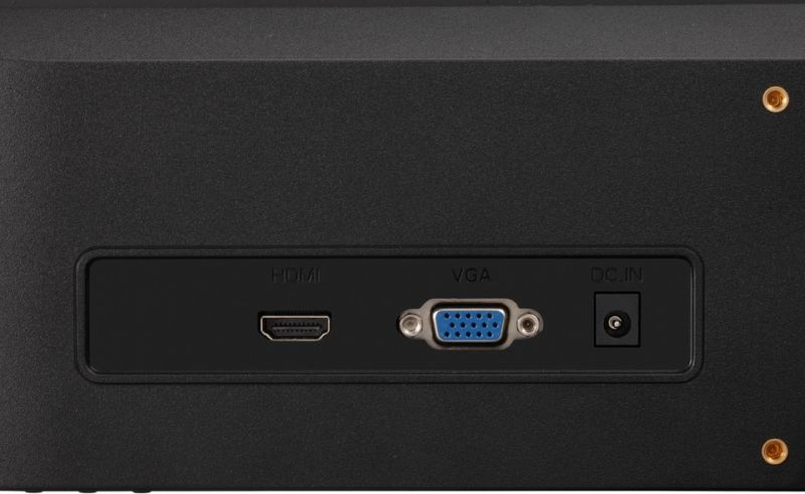 Pannello posteriore nero con porte HDMI, VGA e DC IN.