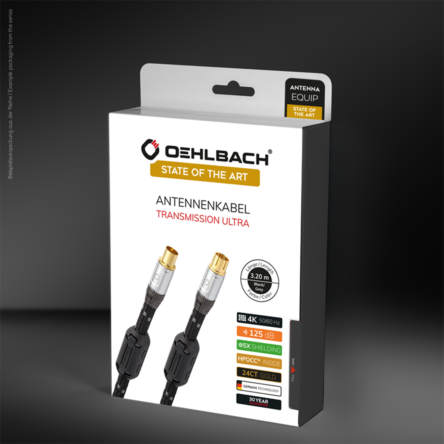 Oehlbach Antennenkabel Transmission Ultra Verpackung mit Kabeln und technischen Daten.