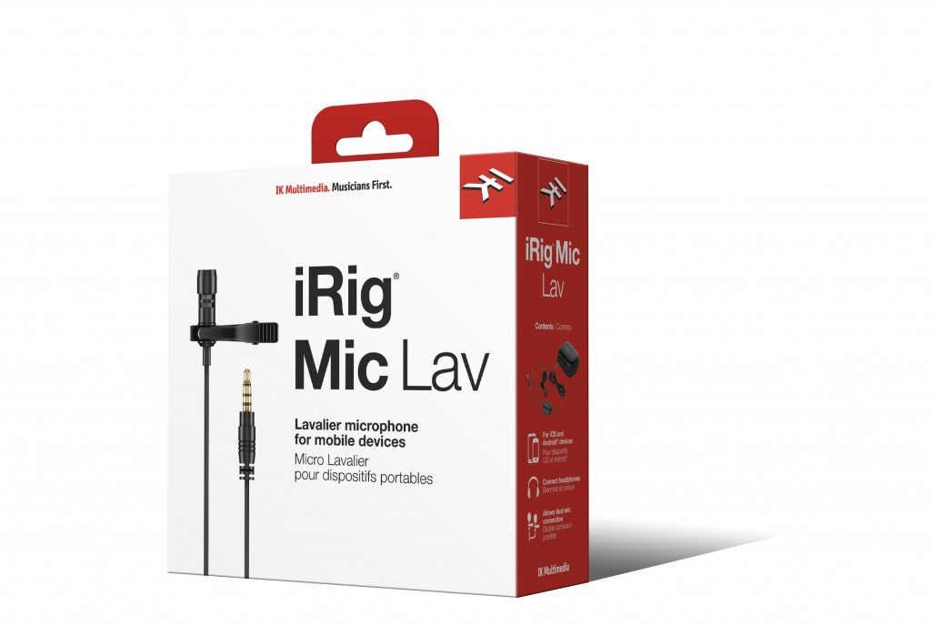 Scatola di un microfono lavalier iRig Mic Lav per dispositivi mobili.