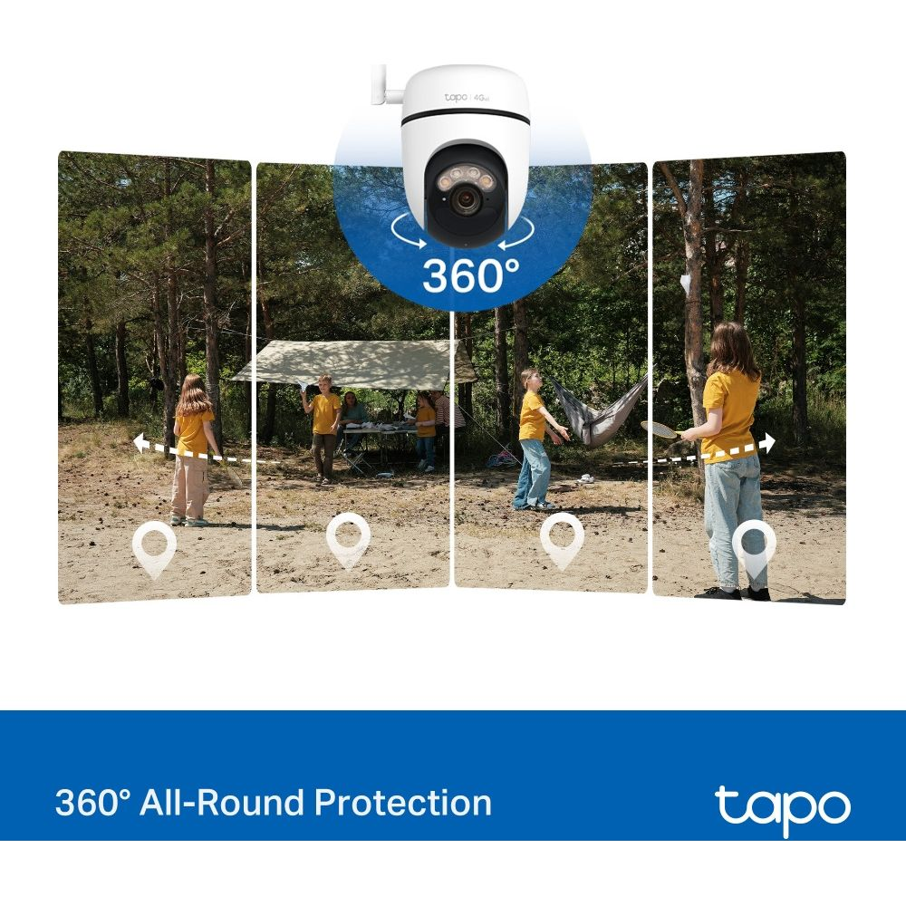 Eine Überwachungskamera zeigt 360 Grad Ansichten von Kindern, die draußen spielen.