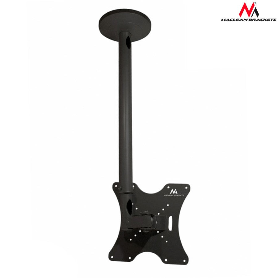 Soporte de techo negro con placa redonda y montura VESA.