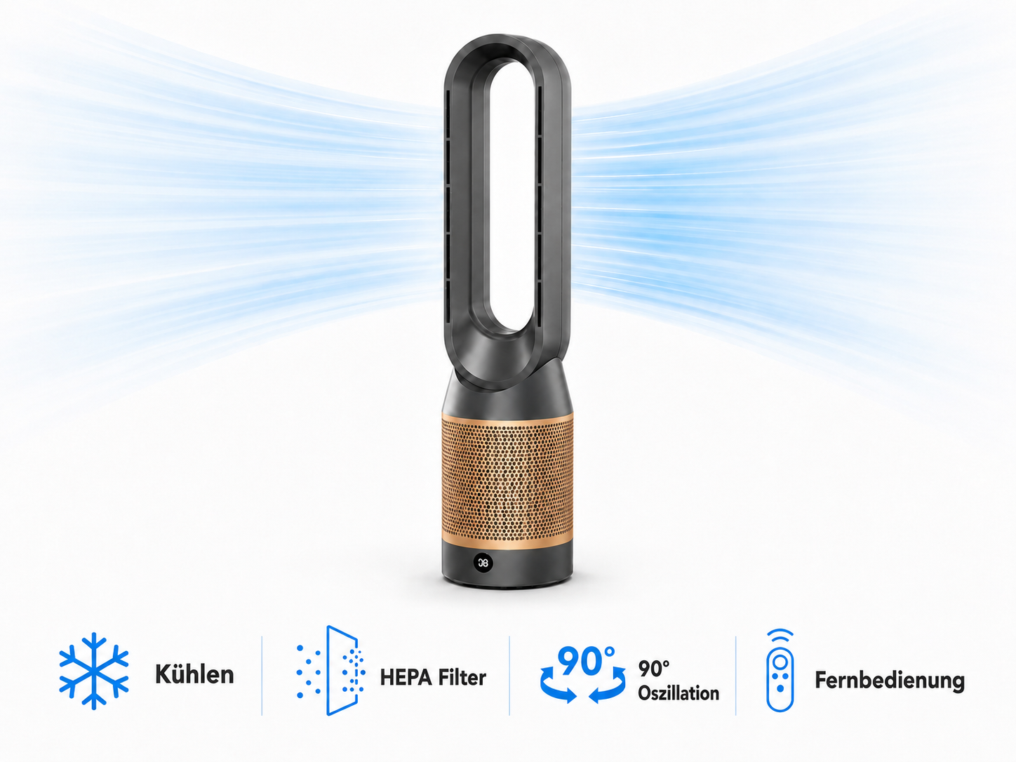 Dyson Ventilator mit Kühlfunktion, HEPA-Filter, Oszillation und Fernbedienung.