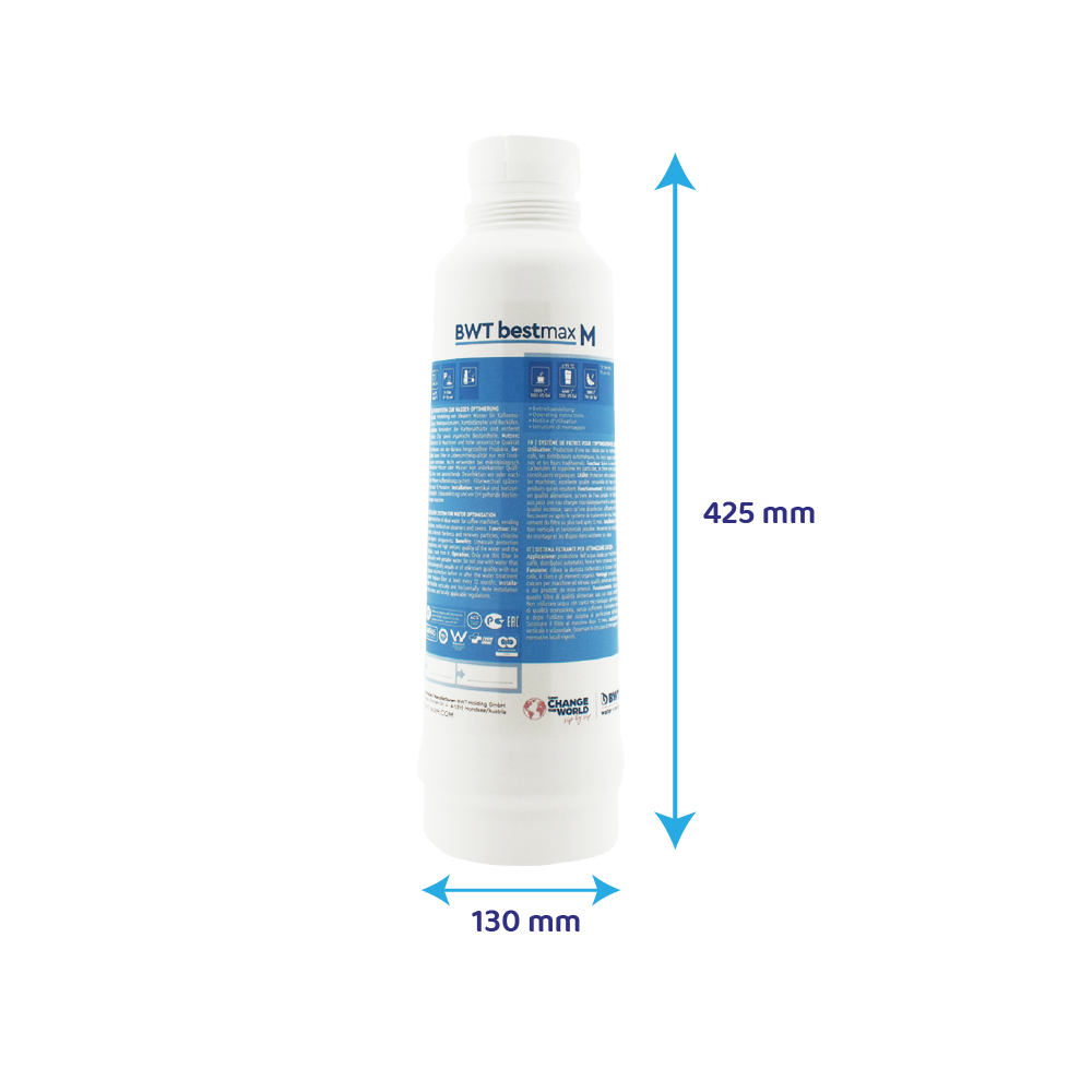 BWT bestmax M Filterkartusche, 425 mm hoch, 130 mm breit.