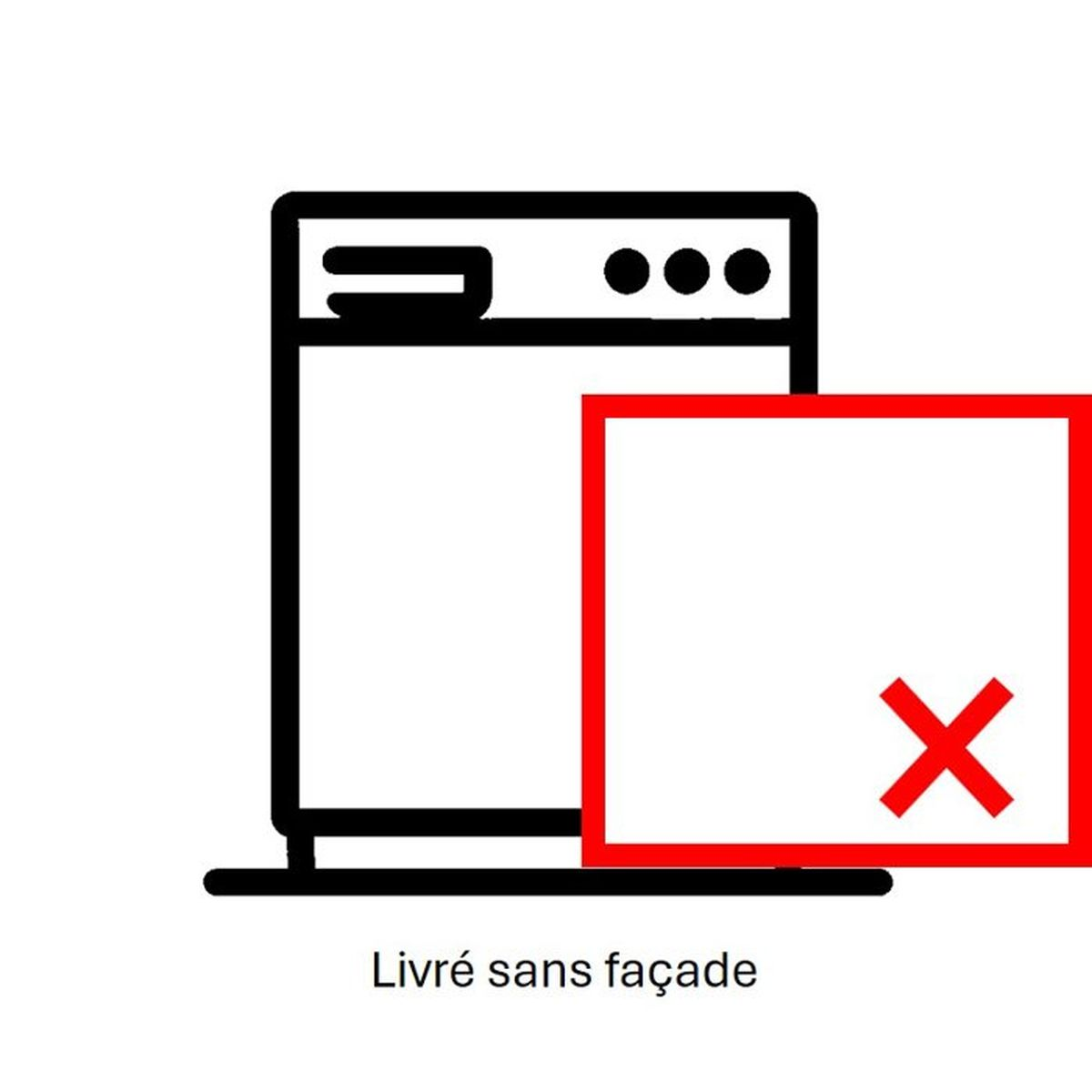 Illustration of a device without a front panel, with a red box and red X.
