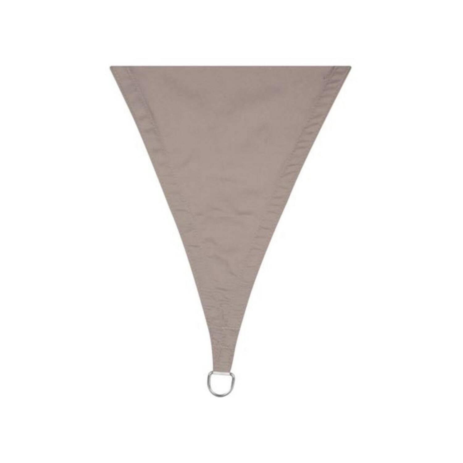 Ein taupefarbenes Sonnensegel mit einem D-Ring an der Unterseite, isoliert auf Weiß.