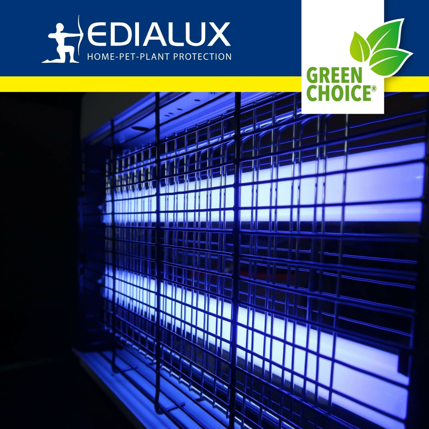 An insect killer with blue lights and a metal grid.