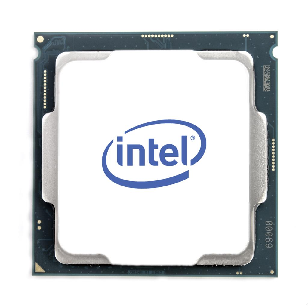 Intel CPU Prozessor mit blauem Logo auf weißem Hintergrund. Nahaufnahme.