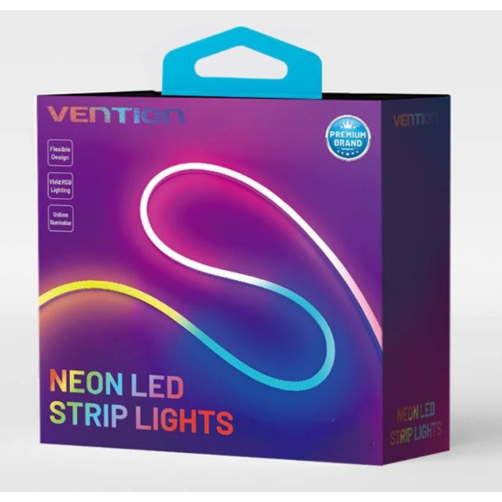 Pudełko na paski LED neonowe Vention, fioletowe z grafiką neonową.