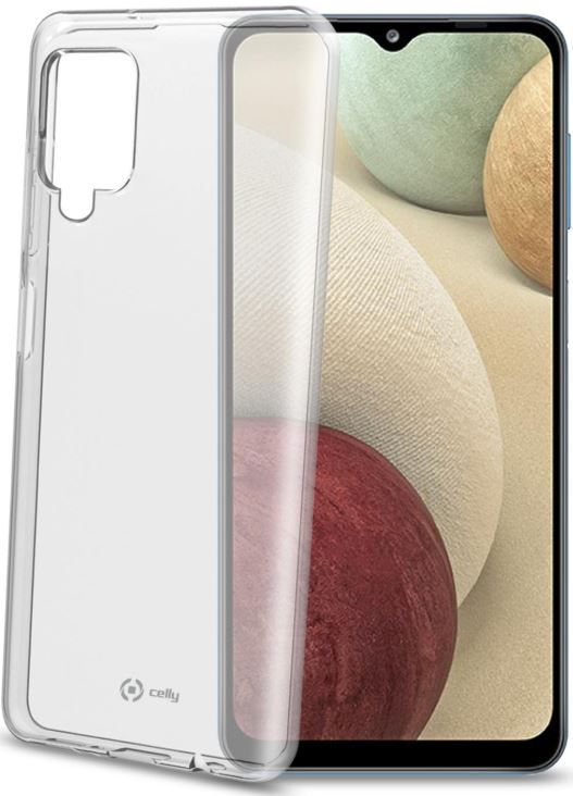 Przezroczyste etui na telefon z logo Celly na smartfonie z kolorowym tłem.