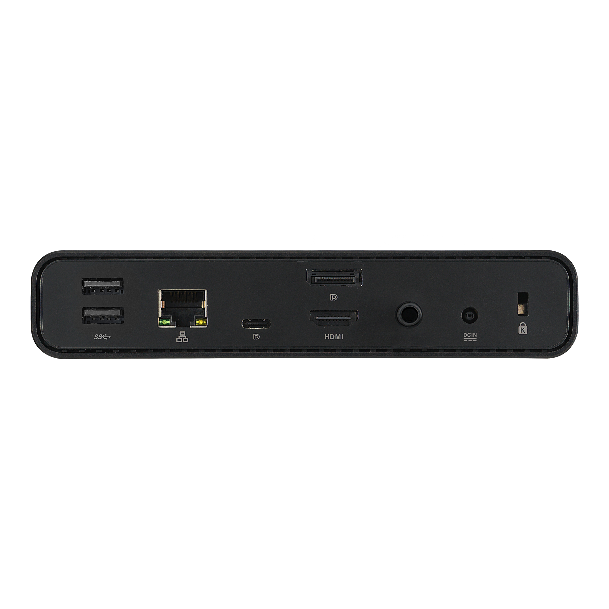 Czarny blok portów z portami USB, Ethernet, HDMI i DCIN.