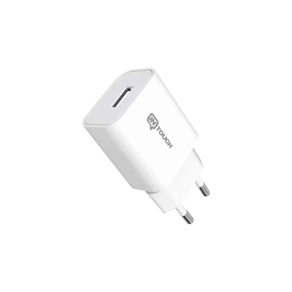 AB fişli ve "IN TOUCH" logolu beyaz USB duvar adaptörü.