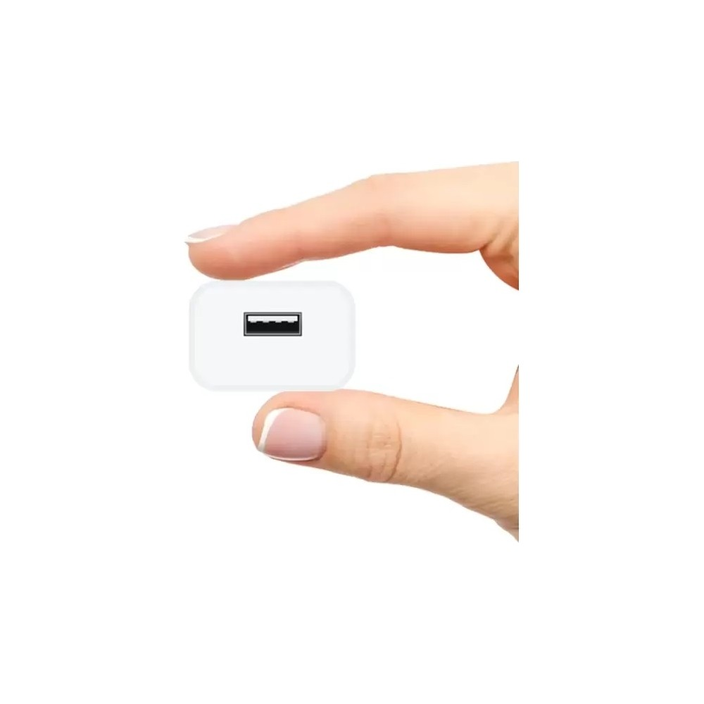 Bir el, başparmak ve işaret parmağı arasında küçük beyaz bir USB adaptörü tutuyor.