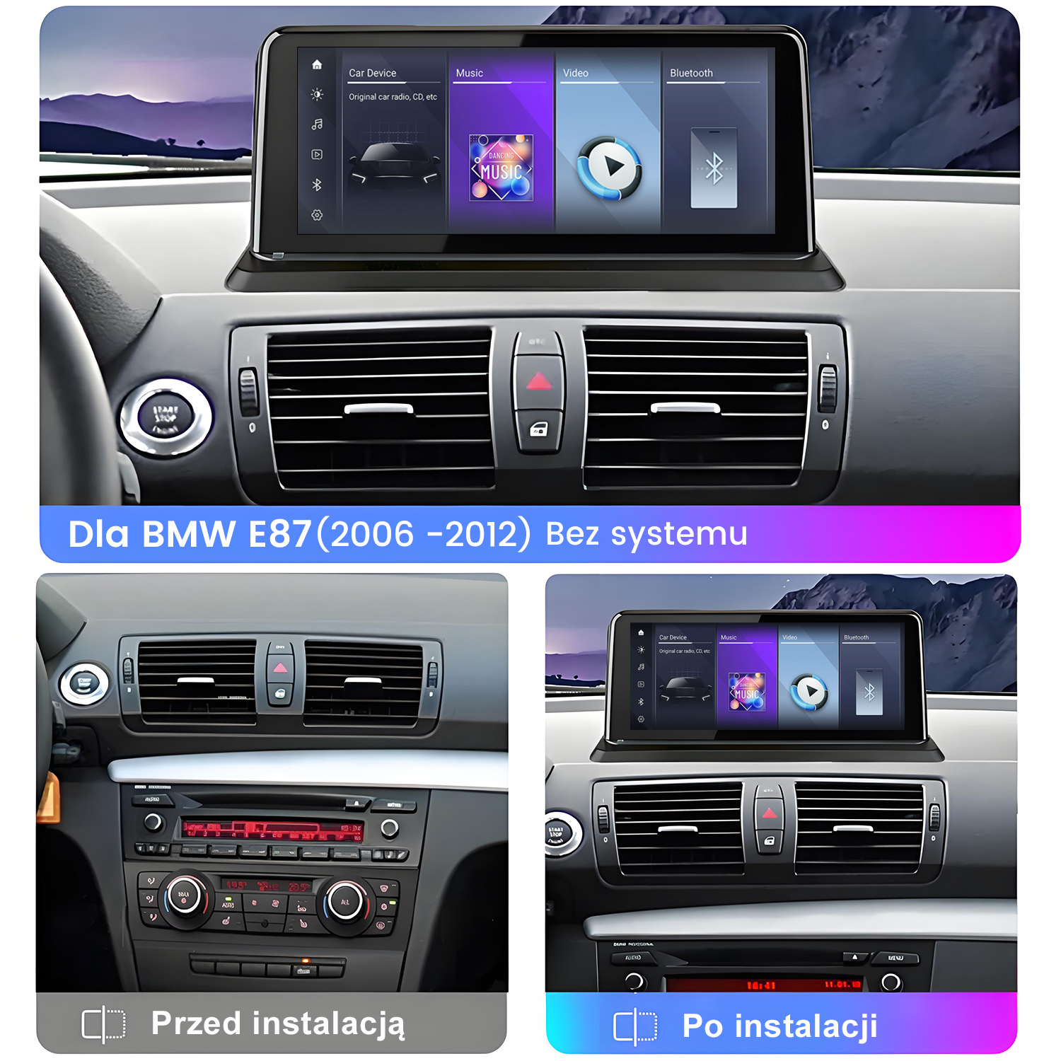 System multimedialny BMW E87: Porównanie przed i po aktualizacji ekranu dotykowego.