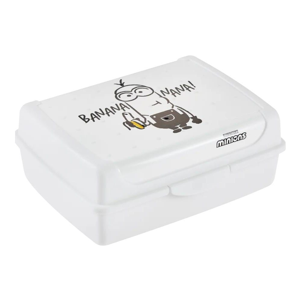Weiße Lunchbox mit Minion-Aufdruck, der Bananen isst.